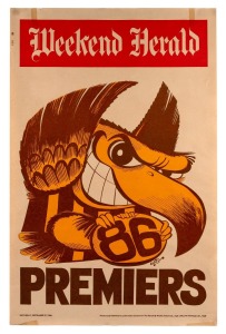 WEG - HAWTHORN: Original 1986 Premiers poster [#1161]; sticky tape at top and bottom, otherwise excellent.