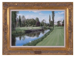 RYDER CUP 2006: Limited edition [#2/30] canvas print of that year's official painting by Graeme Baxter of the K Club and 16th Hole; in ornate gilt frame, 75 x 100cm overall.