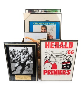 ST KILDA: Group of c. 1990s framed or block-mounted images, some with original signatures including that of Tony Lockett; the largest 44 x 63cm overall. (11 items)