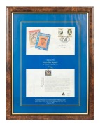 DON BRADMAN: A pair of attractively framed and glazed Donald Bradman commemorative first day covers, each featuring an original Bradman signature in permanent marker; the larger 45 x 34cm overall with Bradman Museum CoA verso. (2 items)