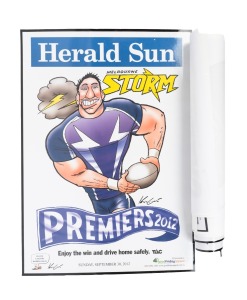 MELBOURNE STORM: A group of Premiership posters comprising WEG 1999 (5), WEG 2007 (7), Mark Knight 2009 (2), and Mark Knight 2012 (2); mix of paper, card stock, and laminated examples. (16 items)
