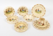 ROYAL DOULTON: A collection of c. 1930s-50s Bunnykins golf-motif tableware, several marked with artist's name "Barbara Vernon"; mixed condition. (10 items)