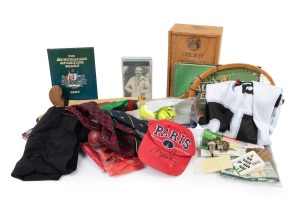 Collection remainder of sports items and ephemera; several signed items present, including two signed tennis balls (Pat Rafter, Margaret Court, Evonne Goolagong) and a hockey jersey signed by Cathy Freeman, Sam Kerr, and others; inspection will reward. (q