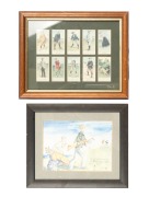 FRAMED ITEMS - GOLF: A group of five early-20th century Charles Crombie/Perrier "Rules of Golf" prints, together with some cigarette card reprints and a watercolour; the largest 30.5 x 38cm overall. (7 items) - 6