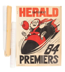 WEG: Group of Premiers posters (mixed condition), comprising Essendon 1984 (2), Essendon 1985 (2), Essendon 1993, and Carlton 1995 (2), together with two 1965 Heinz VFL Player Posters (Terry Waters & Roy Gabelich, condition issues). (9 items)