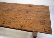 A Baltic pine scullery table with turned legs and stretcher base, South Australian origin, 76cm high, 198cm wide, 90cm deep. - 2