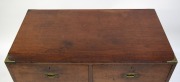 An antique mahogany two part military campaign chest with flush fitted handles and brass capped corners, standing on block feet, 19th century, 96cm high, 83cm wide, 46cm deep. - 2