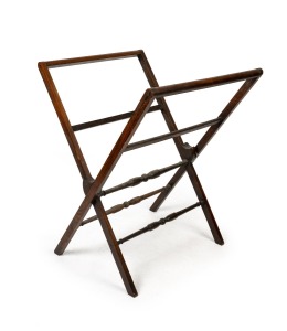 An antique English rosewood folio stand with turned stretchers, 19th century, ​​​​​​​90cm high, 64cm wide, 72cm deep.