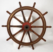 An antique ships wheel, teak and brass with remains of metal shaft, 19th century, ​​​​​​​an impressive 154cm wide. - 2