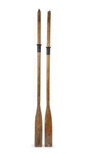 A pair of vintage dingy oars, mid 20th century, 200cm long.
