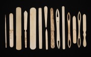 Fifteen assorted whalebone implements including bodkins, busks and shuttles, 19th/20th century, ​​​​​​​the largest 15cm long.
