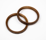 TUNBRIDGE WARE pair of antique timber bangles, 19th century, 7.5cm diameter, internal size 6.2cm diameter.