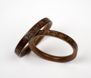 TUNBRIDGE WARE pair of antique timber bangles, 19th century, 7.5cm diameter, internal size 6.2cm diameter. - 2