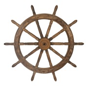An antique iron bound teak ship's wheel, 19th/20th century, 139cm diameter.