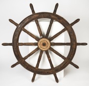 An antique iron bound teak ship's wheel, 19th/20th century, 139cm diameter. - 2