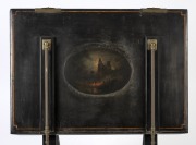 An antique folio stand, black lacquered finish and pictorial vignette, 19th century, 103cm high, 81cm wide. - 2
