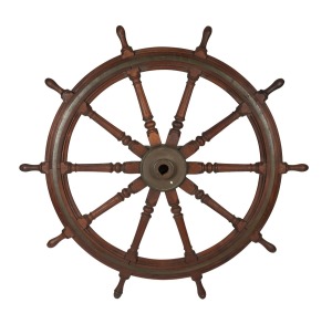 "MELBOURNE" impressive antique ship's wheel from the square rigged Blackwall Line clipper passenger ship, mid 19th century, 185cm wide.
