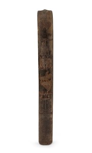 An antique baleen busk engraved "UNITY" decorated with love hearts, an anchor, flowers, a British castle and crest, 19th century, 35cm high.