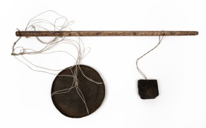 Antique Chinese whalebone and brass opium scales, 19th century, ​​​​​​​31cm long.