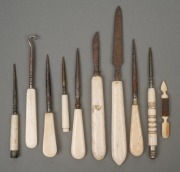 Ten assorted whalebone and steel implements, 19th/20th century, ​​​​​​​the largest 14.5cm long.