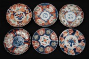 Six antique Imari porcelain plates with lobed edges, 19th century, 21.5cm wide.