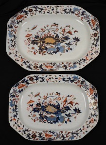 SPODE Newstone pair of antique graduated earthenware meat platters, circa 1820s, 47cm and 42cm wide.