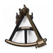 SPENCER BARRETT & Co. antique English ebony and brass octant frame with ivory register plate and maker's plaque, 19th century, ​​​​​​​31cm high.