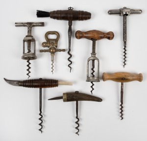 CORKSCREWS group of eight assorted antique and vintage examples, 19th/20th century, ​​​​​​​the largest 15cm high.