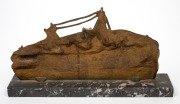 "M5 FOURNIER" brass ship ornament mounted on marble base, 20th century, ​​​​​​​18cm high, 32cm wide. - 2