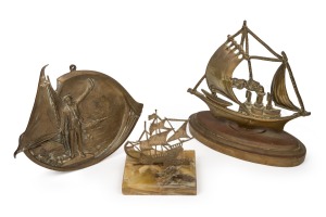 Three assorted brass ship and maritime ornaments, 20th century, ​​​​​​​the largest 24cm high.