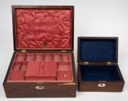 Two antique English rosewood jewellery boxes, the larger fitted with silk lined tray with compartments, 19th century, ​​​​​​​the larger 30cm wide. - 2