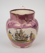 SUNDERLAND WARE antique English lustre pottery jug with tallship vignette and limericks, circa 1840s, 20cm high, 24cm wide. - 2