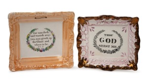 154 · SUNDERLAND WARE two antique English lustre pottery plaques, circa 1840s, 23.5cm and 22.5cm wide.