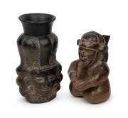 Two figural pottery vessels, South American origin, unknown age, 15cm and 19cm high.