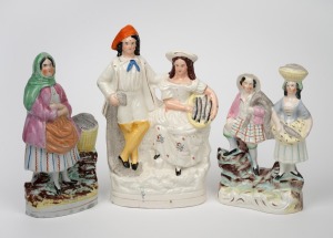 STAFFORDSHIRE POTTERY group antique English statues, early to mid 19th century, the largest 26cm high.