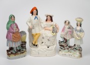 STAFFORDSHIRE POTTERY group antique English statues, early to mid 19th century, ​​​​​​​the largest 26cm high.