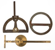 L. BRAHAM & Co. antique English brass extension protractor, TROUGHTON & SIMS English brass circular protractor, and an American brass coarse reckoner, 19th/20th century, (3 items), ​​​​​​​the reckoner 40.5cm long.