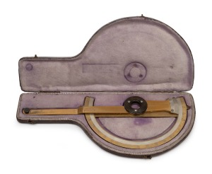 79 · An antique English extension arm protractor housed in original plush fitted case, 19th century, ​​​​​​​the case 26cm wide.