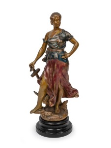 A. J. SCOTTO "L'Esperance" French bronze sculpture on timber plinth with later painted finish, early 20th century, 46cm high overall.