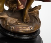 A. J. SCOTTO "L'Esperance" French bronze sculpture on timber plinth with later painted finish, early 20th century, 46cm high overall. - 4