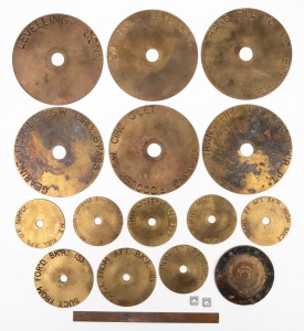 Assorted brass navigational gauge dials, 20th century, the largest 11.5cm diameter.