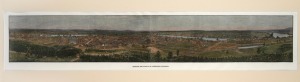 "Brisbane, the capital of Queensland, Australia", two-section panoramic etching, circa late1868; attractively hand-coloured; mounted, 11.5 x 70cm; overall 29.5 x 87cm.
