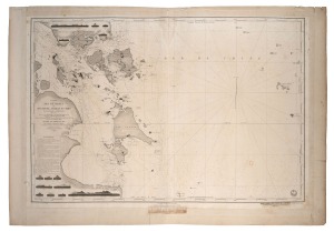 [SINGAPORE, MALAYA, INDONESIA] DEPOT DE LA MARINE: 1846 "Carte Des Detroits de Singapore, Durian et Rhio et des parages environnants; Dressee d'aprees les cartes d'Horsburgh et celle de l'Amirante Anglaise en 1840 et d'apres la carte Hollandaise du Detroit du Rhio . . . par M. M. Dittlof Tjarssens, Bloijs, Van Treslong, Prins et Van Gogh", ​​​​​​​overall 69 x 100cm.