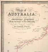 JAMES WYLD (1812-1887) "Map of Australia, compiled from the Nautical Surveys Made by Order of the Admiralty and other Authentic Documents", [London, 1844], engraved map, with inset maps of the world and Van Diemen&rsquo;s Land, hand-coloured; overall 57.5 x 86c - 2