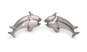 GEORG JENSEN vintage Danish silver dolphin earrings, 20th century, 3cm wide.