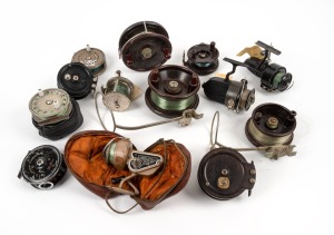 FISHING REELS group of vintage examples including fly reels, bakelite reels, egg beaters and Alpha reels, 20th century, (13 items).