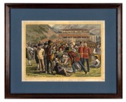 "HONG KONG RACES, 1876 A SKETCH IN THE CROWD" antique coloured engraving supplement from The Graphic, 54 x 66cm overall.