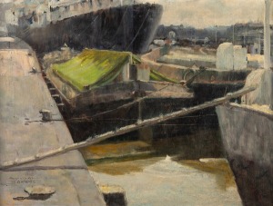 MANUEL VIDAL BARROS (1907-1976), Ribera Norte, (Boca School), oil on board, signed lower left "M. Vidal Barros", ​​​​​​​30 x 39cm, 49 x 59cm overall.