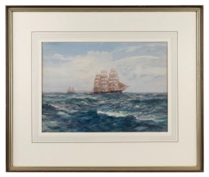 ARTHUR BURGESS (1879-1957), (tallships at sea), watercolour, signed lower left "Arthur J.W. Burgess", 26 x 36cm, 47 x 56cm overall.
