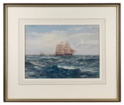 ARTHUR BURGESS (1879-1957), (tallships at sea), watercolour, signed lower left "Arthur J.W. Burgess", 26 x 36cm, 47 x 56cm overall.